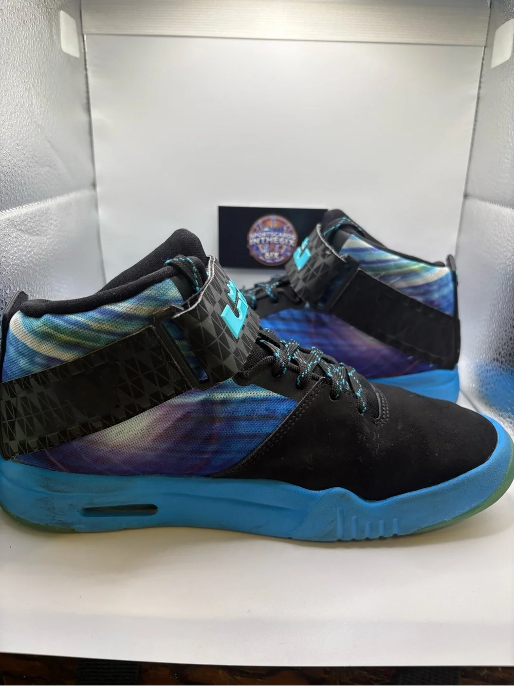 Nike LeBron GS Air Akronite Black/Beta Blue/Cyan 819832-004 Youth Size 6.5Y - Picture 5 of 6